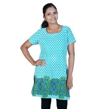 Bollywood Abstract Design Turquoise Cotton Kurti 1