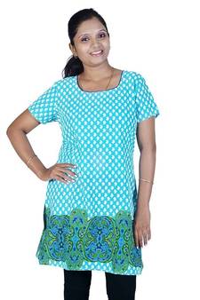 Bollywood Abstract Design Turquoise Cotton Kurti