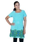 Bollywood Abstract Design Turquoise Cotton Kurti