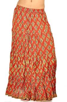 Ethnic Hand Block Print Red Cotton Long Skirt