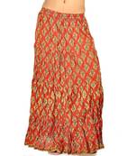 Ethnic Hand Block Print Red Cotton Long Skirt