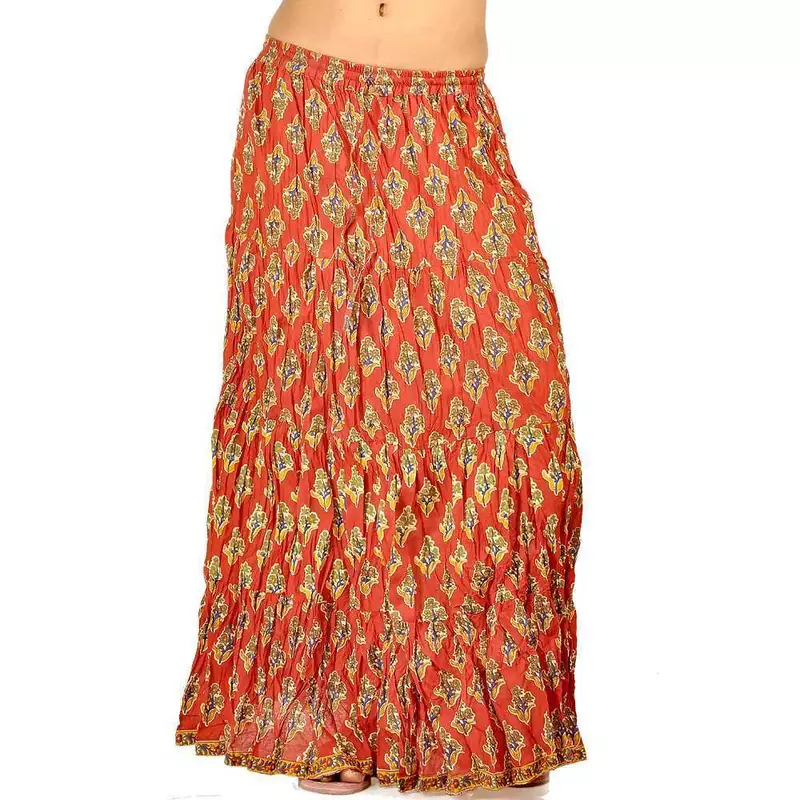 Ethnic Hand Block Print Red Cotton Long Skirt