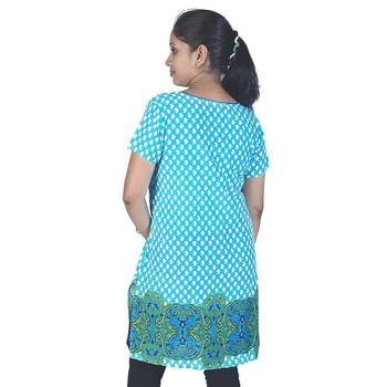 Bollywood Abstract Design Turquoise Cotton Kurti 2