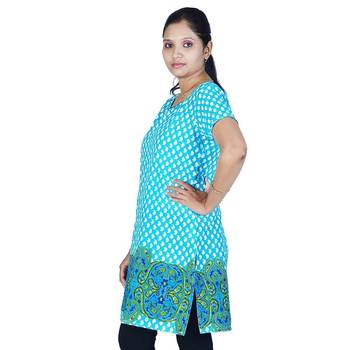 Bollywood Abstract Design Turquoise Cotton Kurti 3