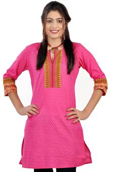 Exclusive Designer Printed Pink Cotton Kurti