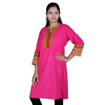 Exclusive Designer Printed Pink Cotton Kurti 3