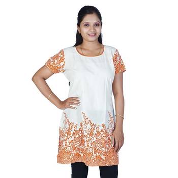 Rajasthani Abstract Print Orange Ivory Kurti 1