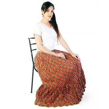 Rajasthani Blue Red Bootie Cotton Long Skirt 3