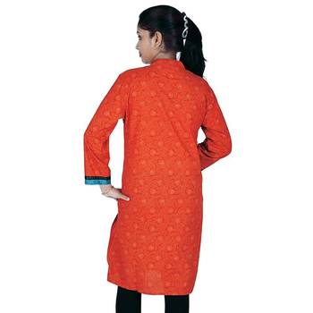 Designer Neck Fancy Orange Print Cotton Kurti 2