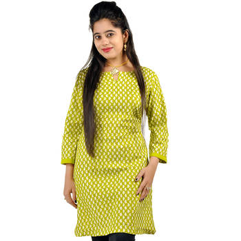 Ethnic Green Printed Light Green Cotton Kurti 1
