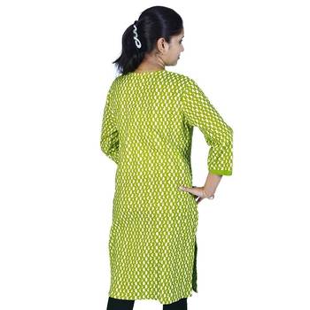 Ethnic Green Printed Light Green Cotton Kurti 2