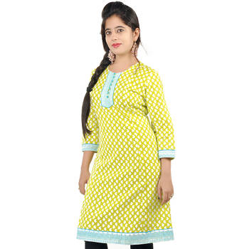 Exclusive Hand Block Print Green Cotton Kurti 1