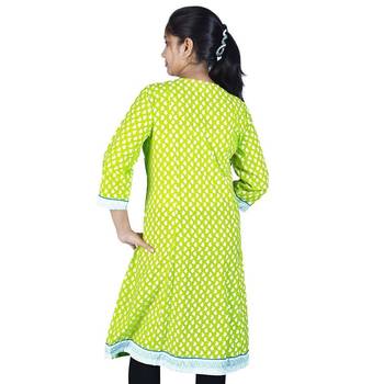 Exclusive Hand Block Print Green Cotton Kurti 2