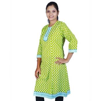 Exclusive Hand Block Print Green Cotton Kurti 3