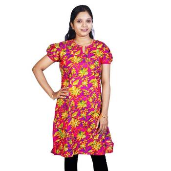 Ethnic Design Printed Magenta Cotton Kurti 1
