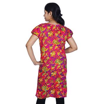Ethnic Design Printed Magenta Cotton Kurti 2