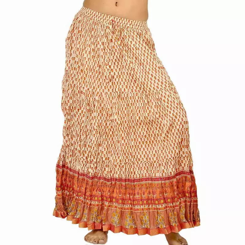 Ethnic Rajasthani White Orange Cotton Skirt