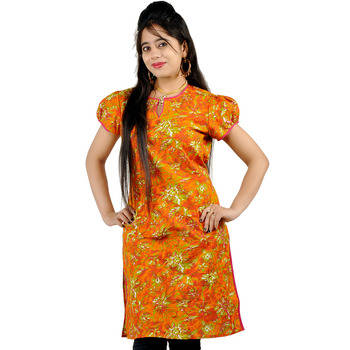 Ethnic Girls Multi Printed Orange Cotton Kurti 1
