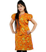 Ethnic Girls Multi Printed Orange Cotton Kurti