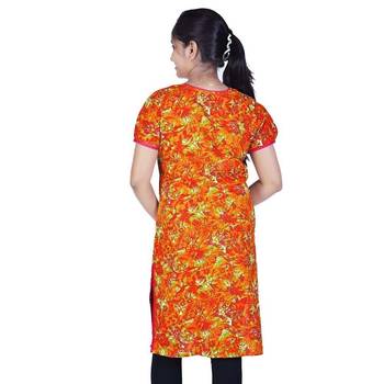 Ethnic Girls Multi Printed Orange Cotton Kurti 2