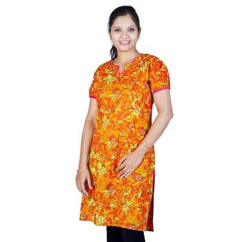 Ethnic Girls Multi Printed Orange Cotton Kurti 3