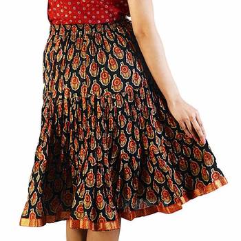 Ethnic Black And Red Pretty Cotton Short Skirt 2