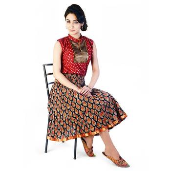 Ethnic Black And Red Pretty Cotton Short Skirt 3