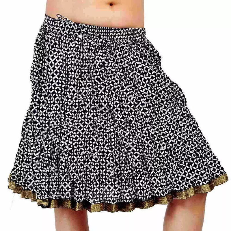 Zari Border Black And White Cotton Short Skirt