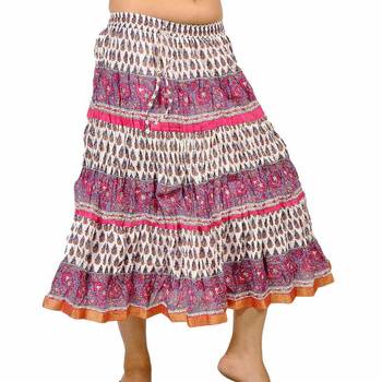 Sanganeri Flower Block Print Pink Cotton Skirt 1