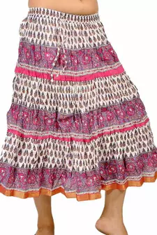 Sanganeri Flower Block Print Pink Cotton Skirt