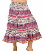 Sanganeri Flower Block Print Pink Cotton Skirt
