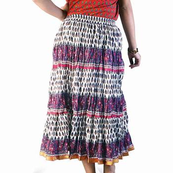 Sanganeri Flower Block Print Pink Cotton Skirt 2