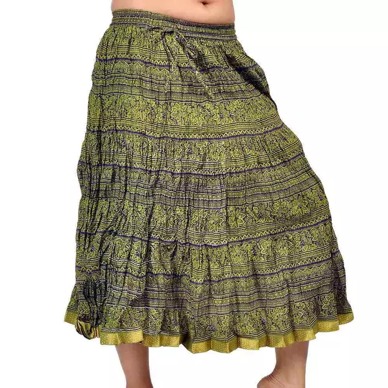 Fashionable Ethnic Mehandi Green Cotton Skirt