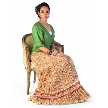 Exquisite Rajasthani Yellow Cotton Long Skirt 3