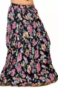 Ethnic Multicolor Floral Designer Black Long Skirt