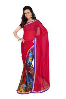 Multicolor printed georgette saree with blouse