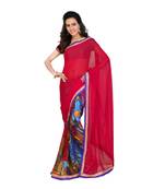 Multicolor printed georgette saree with blouse