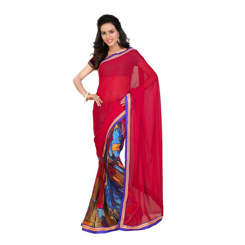 Multicolor printed georgette saree with blouse