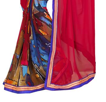 Multicolor printed georgette saree with blouse 3