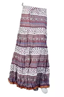 Rajasthani White And Pink Printed Cotton Skirt