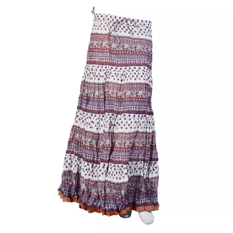 Rajasthani White And Pink Printed Cotton Skirt