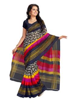 Multicolor printed art silk saree with blouse