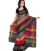 Multicolor printed art silk saree with blouse