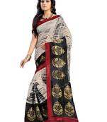 Off white printed art silk saree with blouse