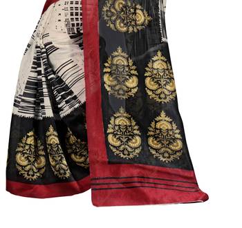 Off white printed art silk saree with blouse 3