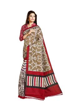 Multicolor printed art silk saree with blouse