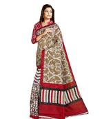 Multicolor printed art silk saree with blouse