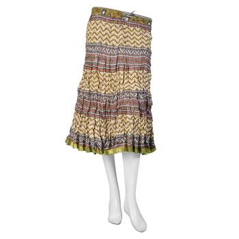 Zari Border Crushed Mehandi Green Cotton Skirt 1