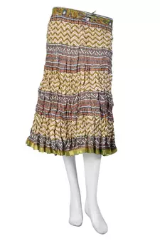 Zari Border Crushed Mehandi Green Cotton Skirt