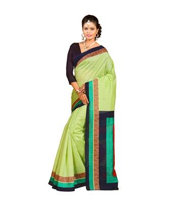 Light green printed silk blend saree with blouse 1